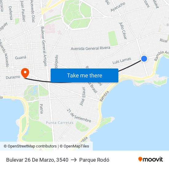 Bulevar 26 De Marzo, 3540 to Parque Rodó map