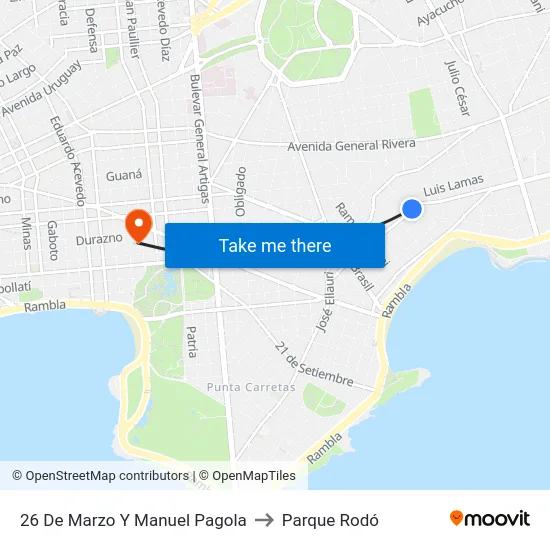 26 De Marzo Y Manuel Pagola to Parque Rodó map