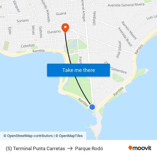(S) Terminal Punta Carretas to Parque Rodó map