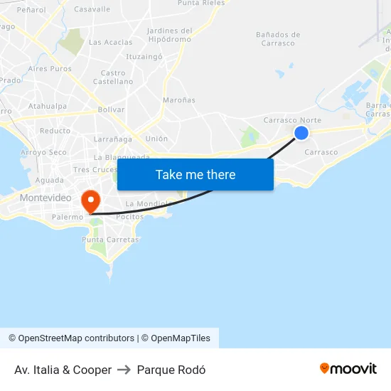 Av. Italia & Cooper to Parque Rodó map