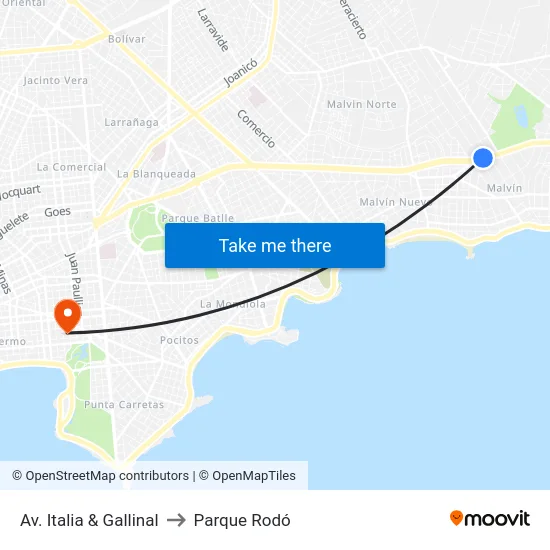 Av. Italia & Gallinal to Parque Rodó map