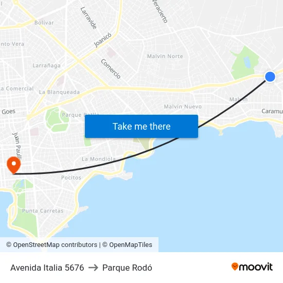 Avenida Italia 5676 to Parque Rodó map