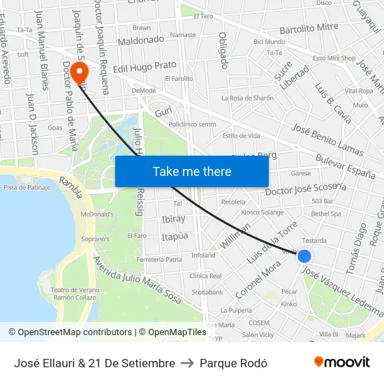 José Ellauri & 21 De Setiembre to Parque Rodó map