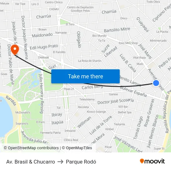 Av. Brasil & Chucarro to Parque Rodó map