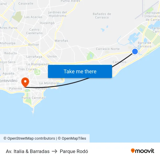 Av. Italia & Barradas to Parque Rodó map