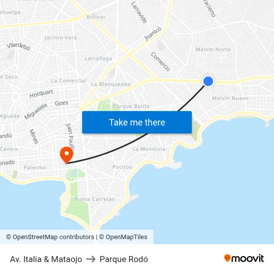 Av. Italia & Mataojo to Parque Rodó map