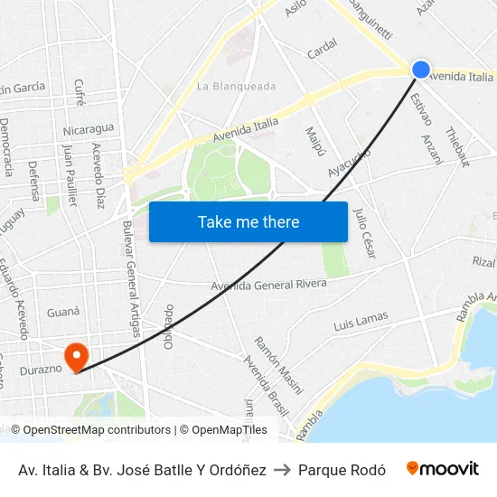 Av. Italia & Bv. José Batlle Y Ordóñez to Parque Rodó map