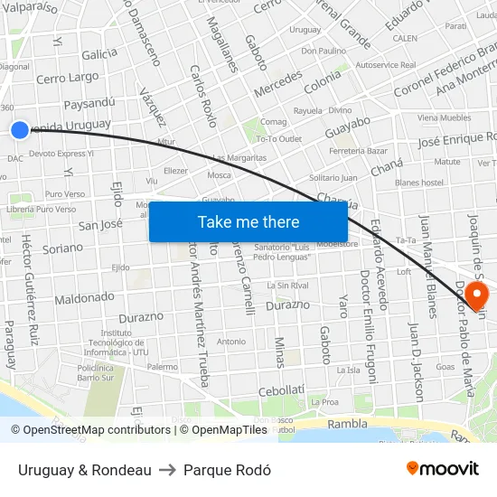 Uruguay & Rondeau to Parque Rodó map
