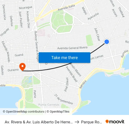 Av. Rivera & Av. Luis Alberto De Herrera to Parque Rodó map