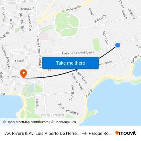 Av. Rivera & Av. Luis Alberto De Herrera to Parque Rodó map