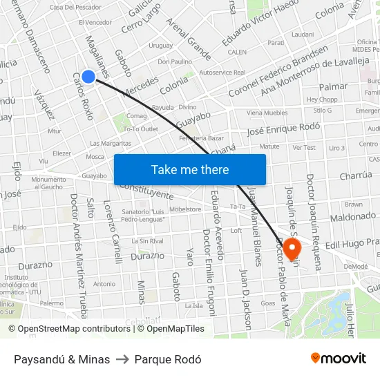 Paysandú & Minas to Parque Rodó map