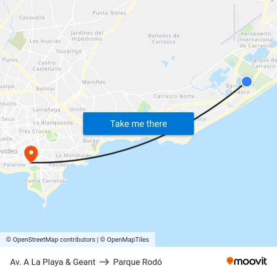 Av. A La Playa & Geant to Parque Rodó map