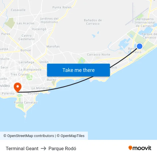 Terminal Geant to Parque Rodó map