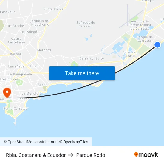 Rbla. Costanera & Ecuador to Parque Rodó map