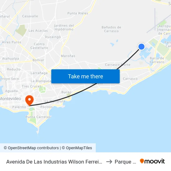 Avenida De Las Industrias Wilson Ferreira Aldunate 121 to Parque Rodó map
