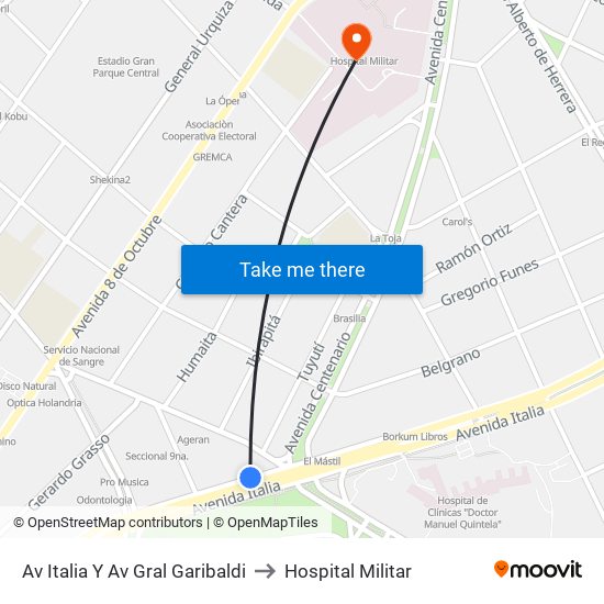 Av Italia Y Av Gral Garibaldi to Hospital Militar map
