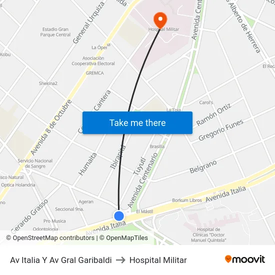 Av Italia Y Av Gral Garibaldi to Hospital Militar map