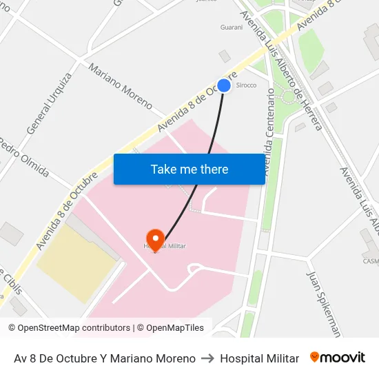 Av 8 De Octubre Y Mariano Moreno to Hospital Militar map