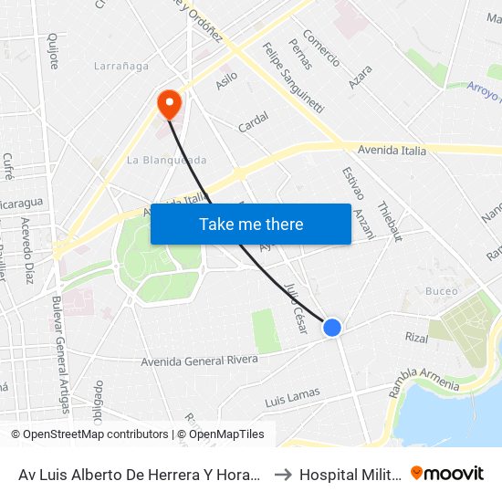 Av Luis Alberto De Herrera Y Horacio to Hospital Militar map