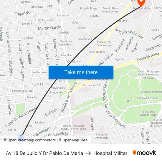 Av 18 De Julio Y Dr Pablo De Maria to Hospital Militar map