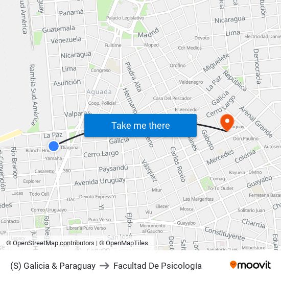 (S) Galicia & Paraguay to Facultad De Psicología map