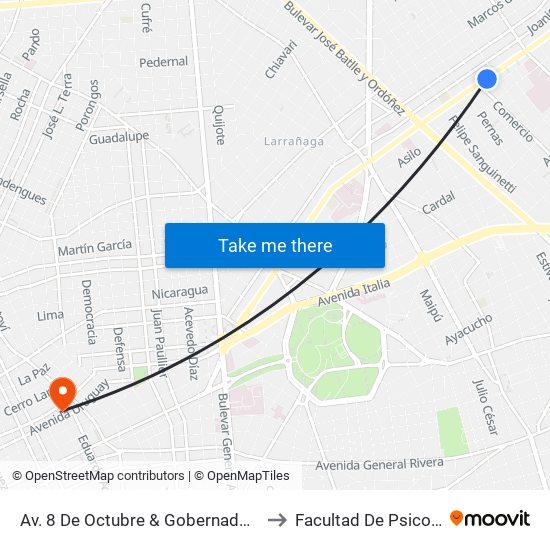 Av. 8 De Octubre & Gobernador Viana to Facultad De Psicología map