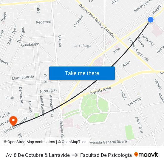 Av. 8 De Octubre & Larravide to Facultad De Psicología map