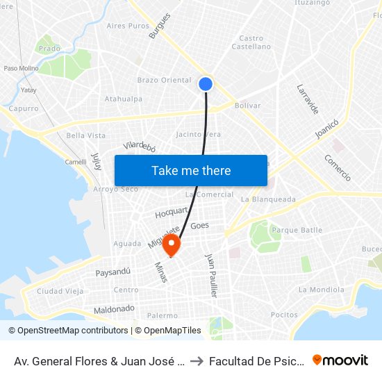 Av. General Flores & Juan José Quesada to Facultad De Psicología map