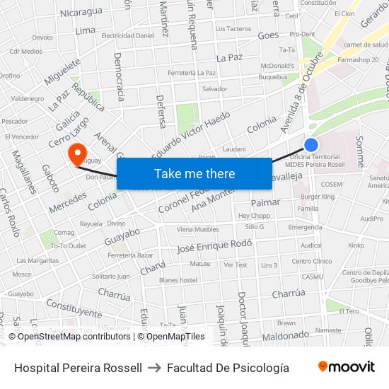 Hospital Pereira Rossell to Facultad De Psicología map