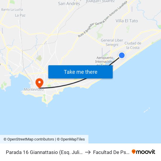 Parada 16 Giannattasio (Esq. Julia De Almenara) to Facultad De Psicología map