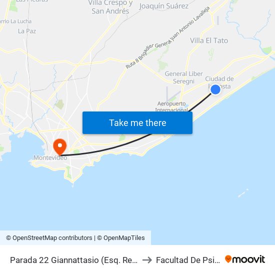 Parada 22 Giannattasio (Esq. Rep. Argentina) to Facultad De Psicología map