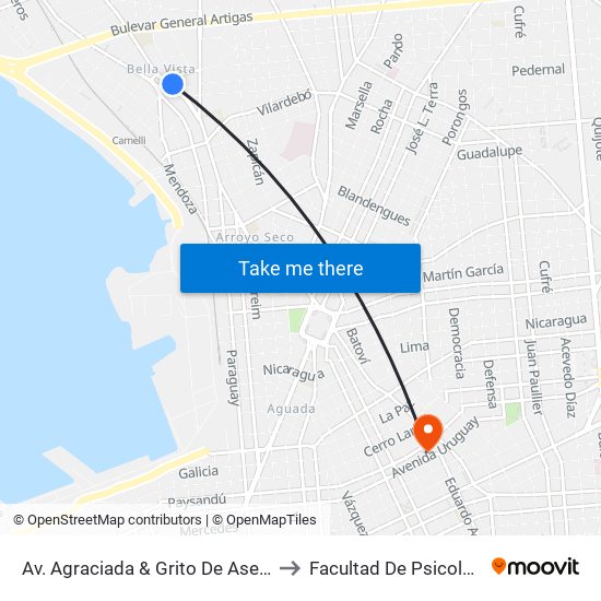 Av. Agraciada & Grito De Asencio to Facultad De Psicología map