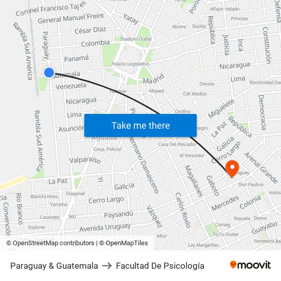 Paraguay & Guatemala to Facultad De Psicología map