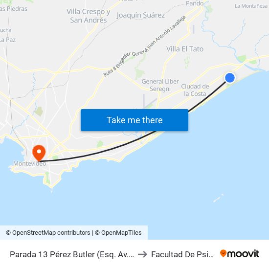 Parada 13 Pérez Butler (Esq. Av. Costanera) to Facultad De Psicología map