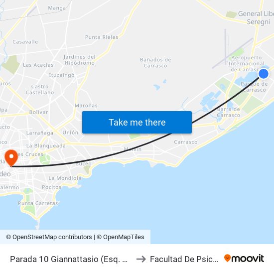 Parada 10 Giannattasio (Esq. Calcagno) to Facultad De Psicología map