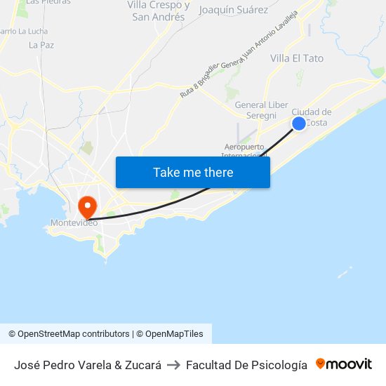 José Pedro Varela & Zucará to Facultad De Psicología map