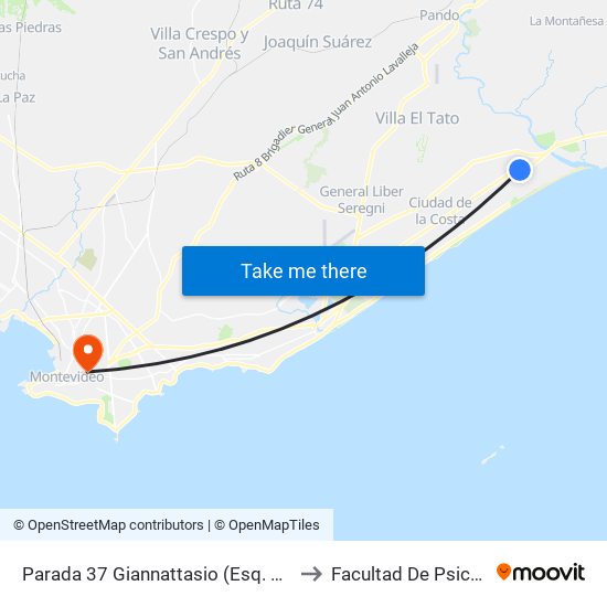 Parada 37 Giannattasio (Esq. Queguay) to Facultad De Psicología map