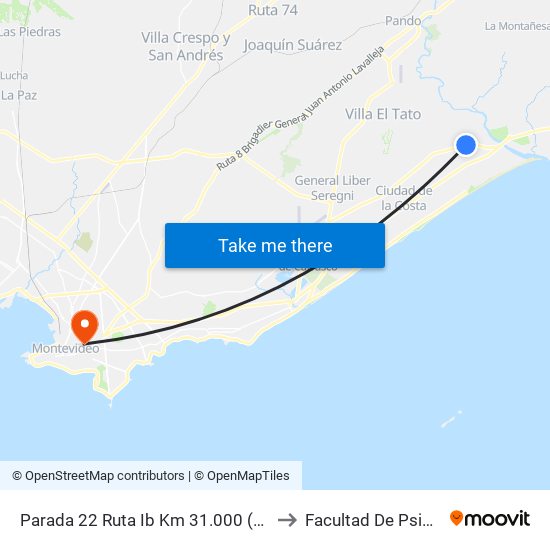 Parada 22 Ruta Ib Km 31.000 (Esq. Ibicuí) to Facultad De Psicología map