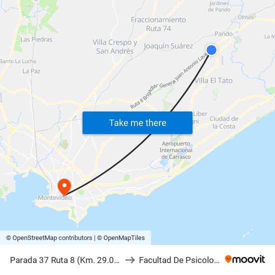Parada 37 Ruta 8 (Km. 29.000) to Facultad De Psicología map