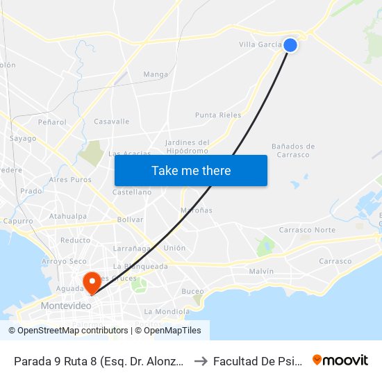 Parada 9 Ruta 8 (Esq. Dr. Alonzo González) to Facultad De Psicología map