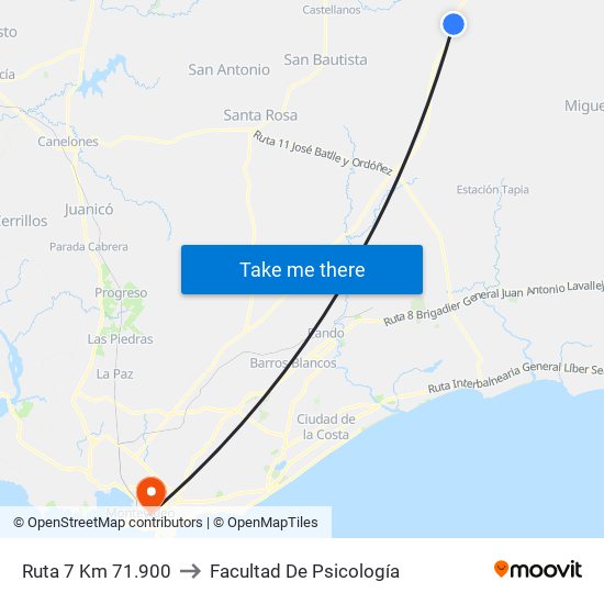 Ruta 7 Km 71.900 to Facultad De Psicología map