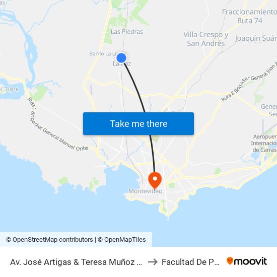 Av. José Artigas & Teresa Muñoz (Liceo De La Paz) to Facultad De Psicología map
