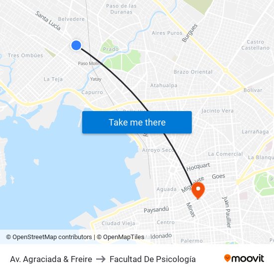 Av. Agraciada & Freire to Facultad De Psicología map
