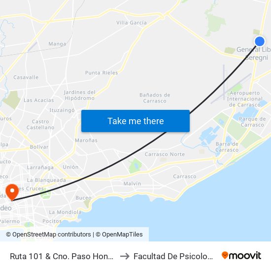 Ruta 101 & Cno. Paso Hondo to Facultad De Psicología map