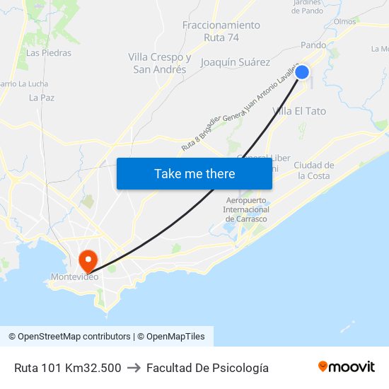 Ruta 101 Km32.500 to Facultad De Psicología map