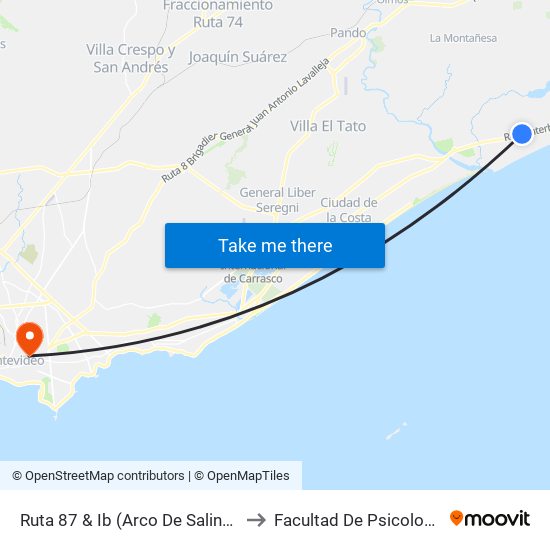 Ruta 87 & Ib (Arco De Salinas) to Facultad De Psicología map