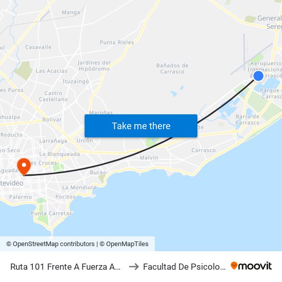 Ruta 101 Frente A Fuerza Aérea to Facultad De Psicología map