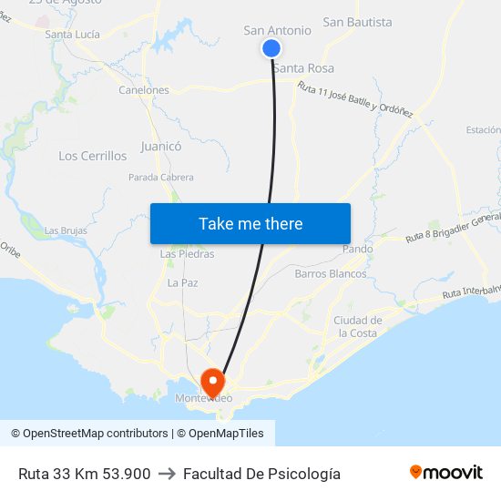 Ruta 33 Km 53.900 to Facultad De Psicología map