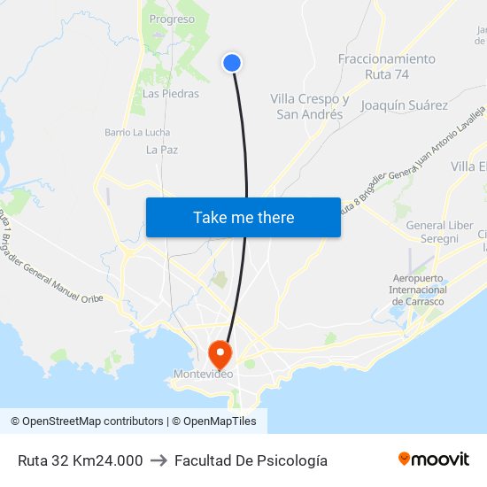 Ruta 32 Km24.000 to Facultad De Psicología map