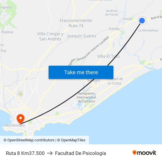 Ruta 8 Km37.500 to Facultad De Psicología map